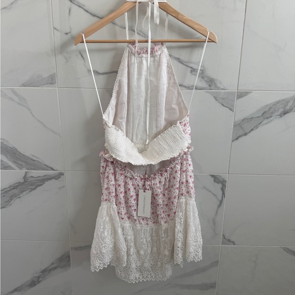 NWT LoveShackFancy Kesia halter dress in Poppy Pink - size M - lace floral girly - Picture 2 of 14